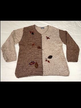 Vintage Erika & Co Sweater Two Tone Brown Fall Cottagecore 100% Cotton Women XL